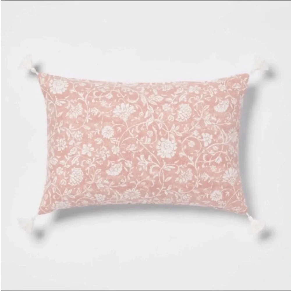 Floral-Printed Reversible Lumbar Throw Rose & Cream Pillow - Threshold